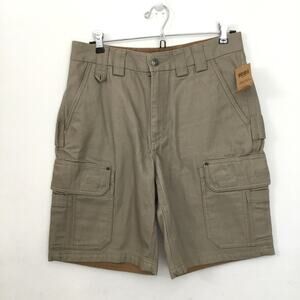DULUTH TRADING CO Canvas Fire Hose 10" Cargo Shorts Mens Utility Stretch Sz 32